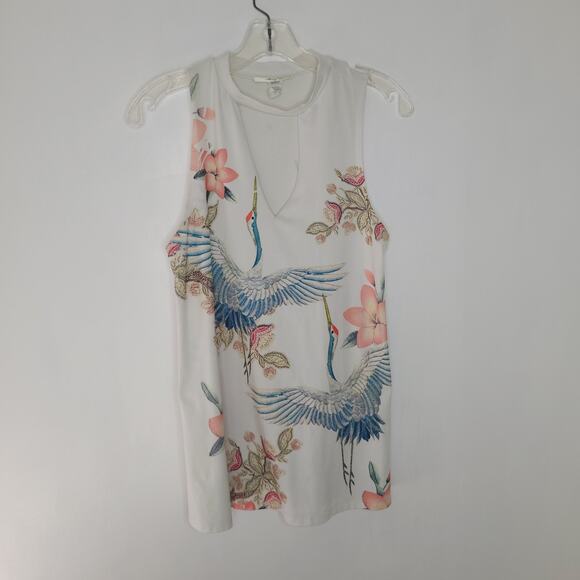 Gaze USA Tank Chocker Neck Cutout Crane Floral Print Swing Shape Women Small - Picture 8 of 11